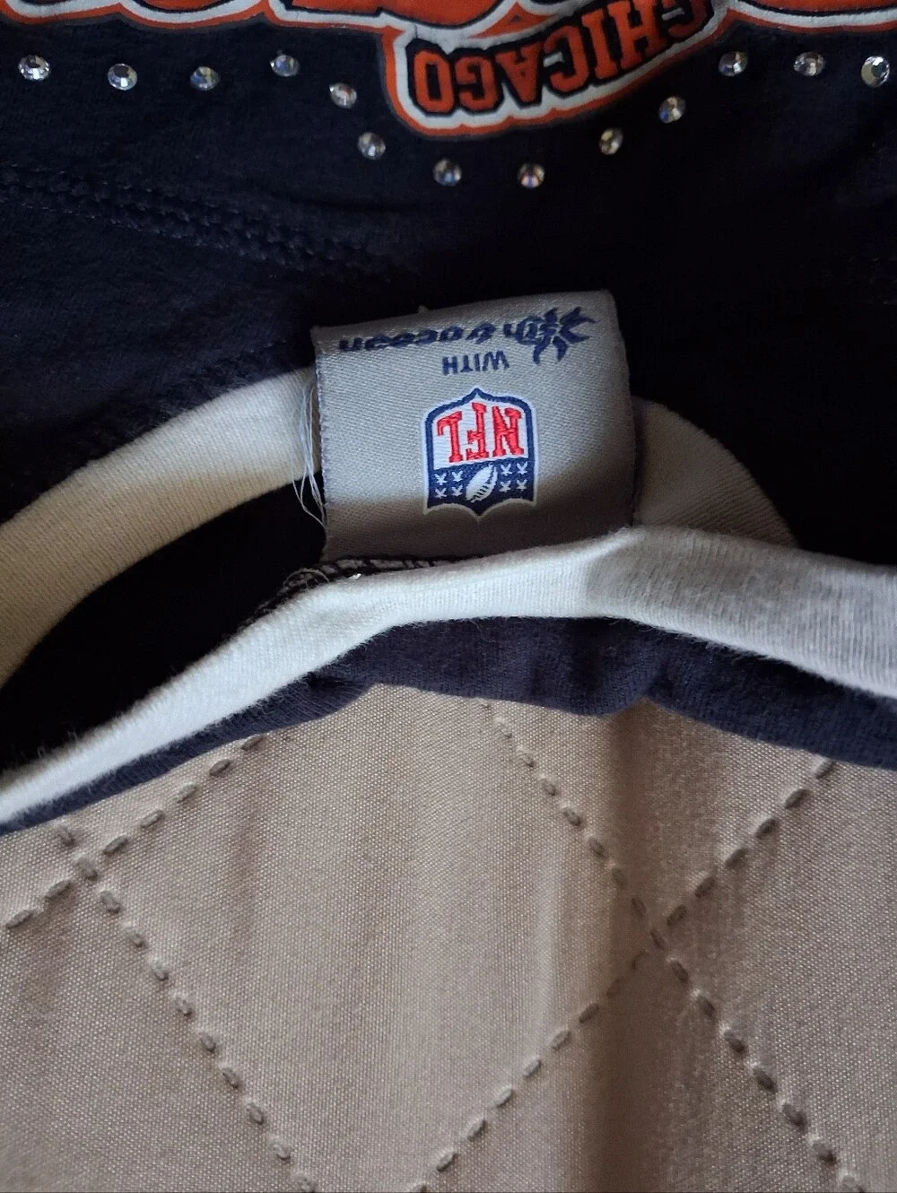 NFL Kids Black Quilted Puffer Jacket with Rhinestone Trim